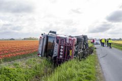 Een vrachtwagenchauffeur is dinsdagmiddag op de krant in een sloot belandt langs de Eemsweg bij Uithuizen. De chauffeur moest na eigen zeggen uitwijken voor een tegenligger en kwam te ver in de zachte berm terecht waarna zijn combinatie kantelde. De chauffeur is ter plaatse door ambulancepersoneel onderzocht maakt raakte niet gewond. Een bergingsbedrijf zal de vrachtwagen in de loop van de avond bergen.