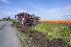 Een vrachtwagenchauffeur is dinsdagmiddag op de krant in een sloot belandt langs de Eemsweg bij Uithuizen. De chauffeur moest na eigen zeggen uitwijken voor een tegenligger en kwam te ver in de zachte berm terecht waarna zijn combinatie kantelde. De chauffeur is ter plaatse door ambulancepersoneel onderzocht maakt raakte niet gewond. Een bergingsbedrijf zal de vrachtwagen in de loop van de avond bergen.