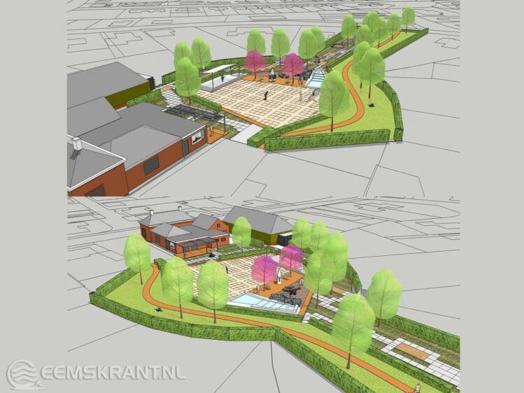 Een impressie van het nieuwe dorpsplein. Foto: Ontwerpstation Loppersum