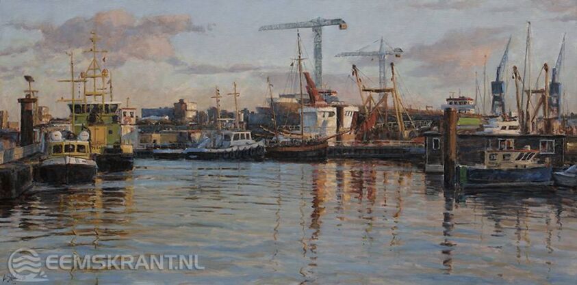 Schilderij van Walter Stoelwinder - haven Delfzijl