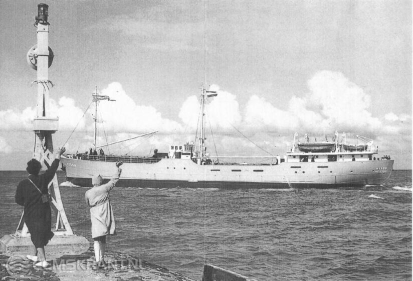 Oude foto van het baken op de pier. Foto: Historische Vereniging Amasius