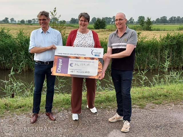 van links naar rechts: Rob Coppens (Professor UMCG), Ineke Bonder (Voorzitter Samenloop voor Hoop) en Jan Puthaar (KWF).