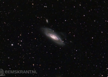 M106, spiraalnevel in het sterrenbeeld Jachthonden. Foto: Hans Dekker