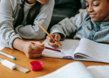 Foto door Katerina Holmes: https://www.pexels.com/nl-nl/foto/snijd-kinderen-bij-die-samen-huiswerk-maken-5905841/