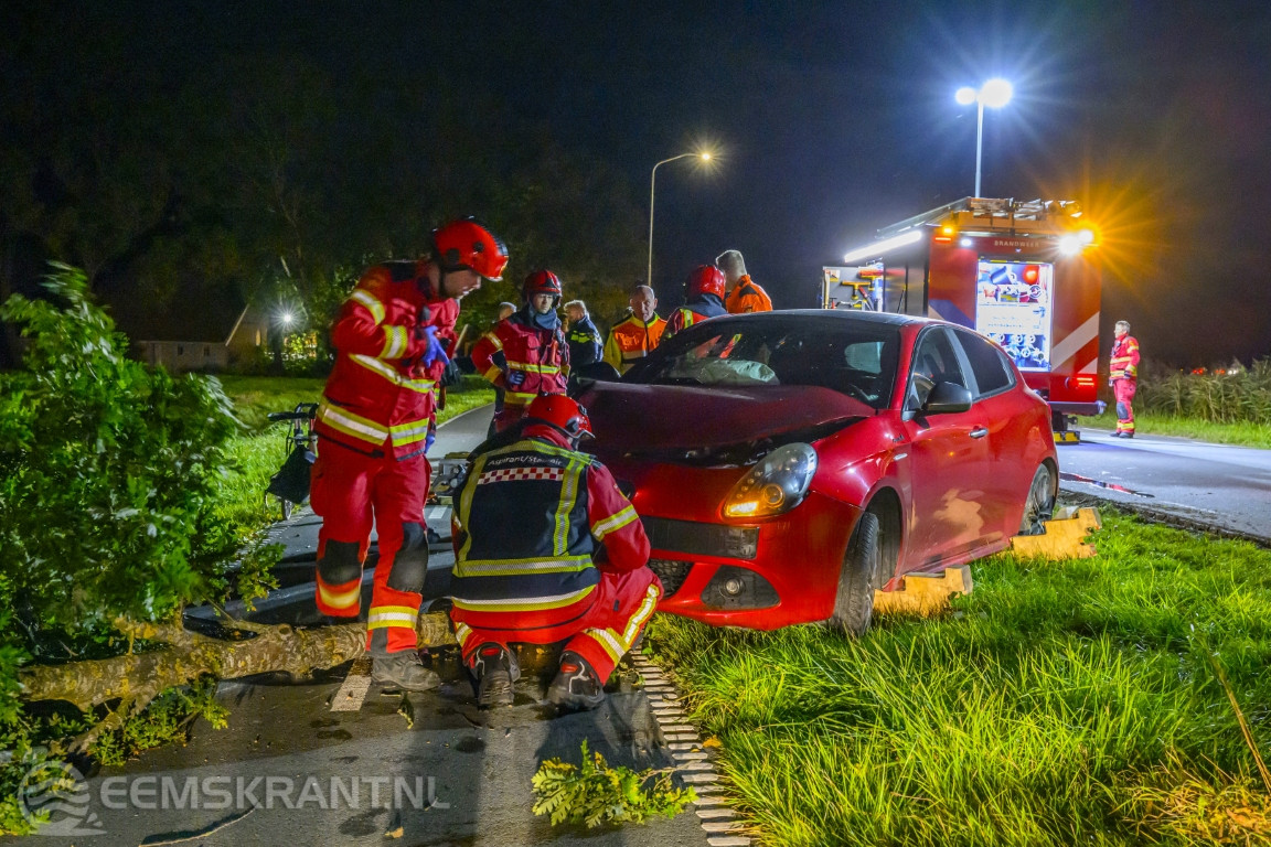 Auto botst tegen boom op Wijmersweg in Loppersum
