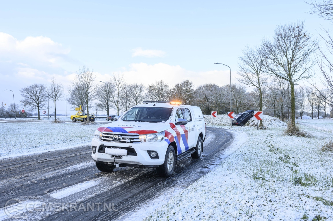 Auto door sneeuwval van de weg bij Holwierde, twee automobilisten bekeurd door politie
