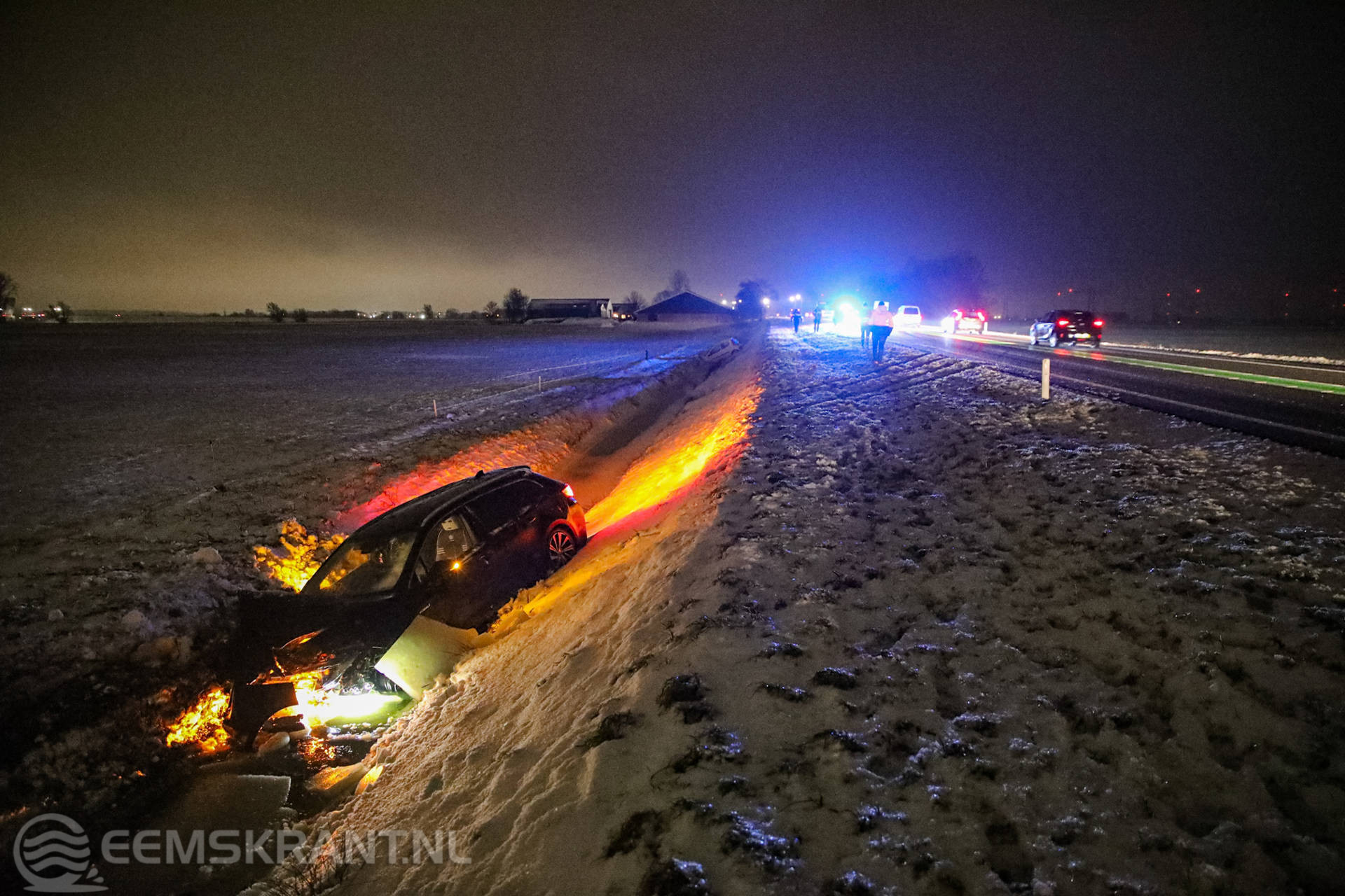 Auto’s te water op N33 bij Appingedam door ijzel – Code oranje beëindigt