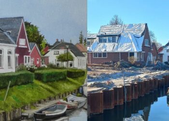 Het Wijmerspad, vastgelegd door Nanny ter Wiel en tijdens de sloop/versterking
