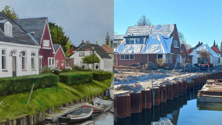 Het Wijmerspad, vastgelegd door Nanny ter Wiel en tijdens de sloop/versterking