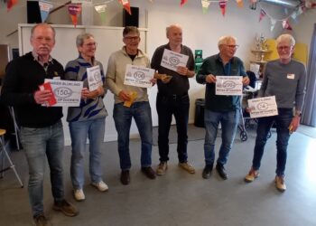 Vlnr: Marien Blokland, Anja Kampinga, Hittjo Lange, Jos Boers, Pieter Dijkhuis en Wiebo Elzinga. (eigen foto)