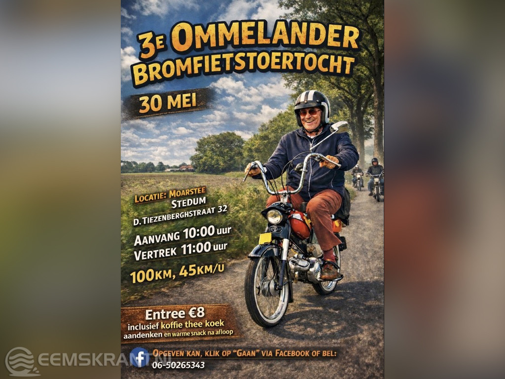 Derde Ommelander Bromfiets Toertocht van start in Stedum