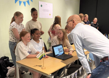 Leerlingen van de Optimist Delfzijl pitchen hun SuperIdee aan Fokke Jan Botke Managing Director Niestern Sander